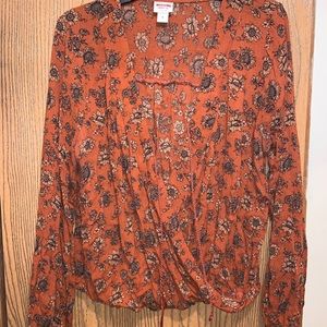 Burnt Orange Floral Wrap Around Blouse